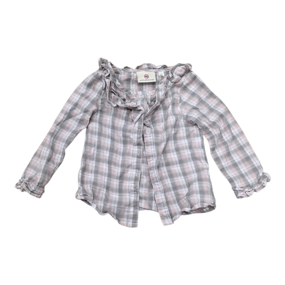 Ag Adriano Goldschmied Pink & Gray Plaid Ruffle Button-Down Shirt 2T